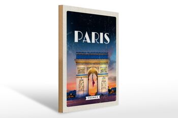Panneau en bois voyage 30x40cm Paris France Arc de Triomphe Rétro 1