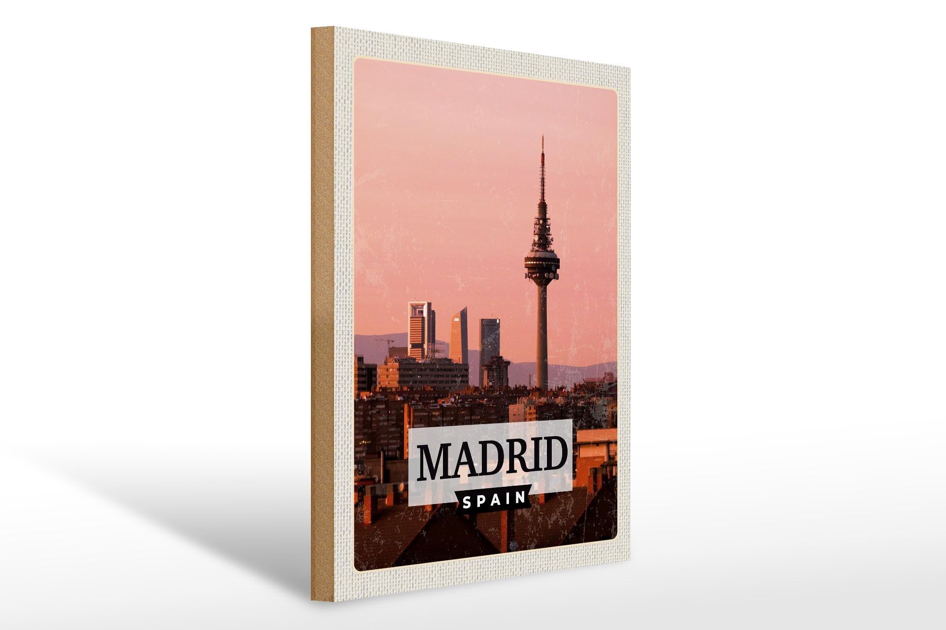 Panneau en bois voyage 30x40cm Madrid Espagne architecture rétro