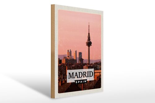 Holzschild Reise 30x40cm Madrid Spanien Retro Architektur