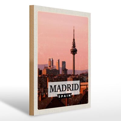 Cartel de madera viaje 30x40cm Madrid España arquitectura retro