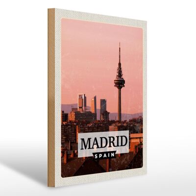 Wooden sign travel 30x40cm Madrid Spain retro architecture