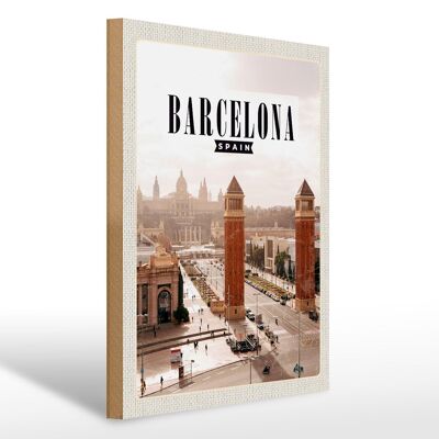 Cartello in legno da viaggio 30x40 cm Barcellona Spagna Panorama