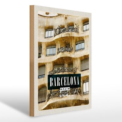 Cartello in legno da viaggio 30x40 cm Barcellona Spagna architettura vacanza