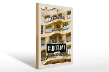 Panneau en bois voyage 30x40cm Barcelone Espagne architecture vacances 1