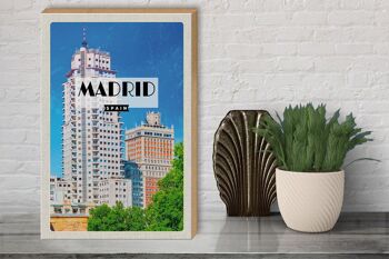 Panneau en bois voyage 30x40cm Madrid Espagne architecture de grande hauteur 3