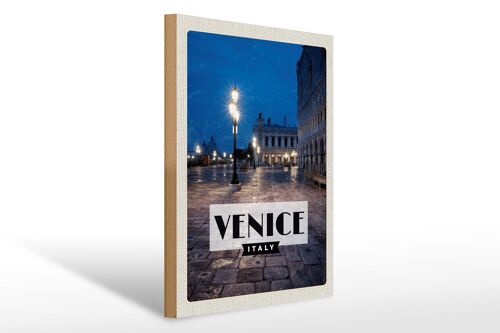 Holzschild Reise 30x40cm Venice Italien Blick auf Venice Nacht