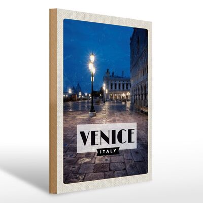 Cartel de madera viaje 30x40cm Venecia Italia vista de Venecia noche