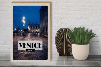 Panneau en bois voyage 30x40cm Venise Italie vue de Venise la nuit 3