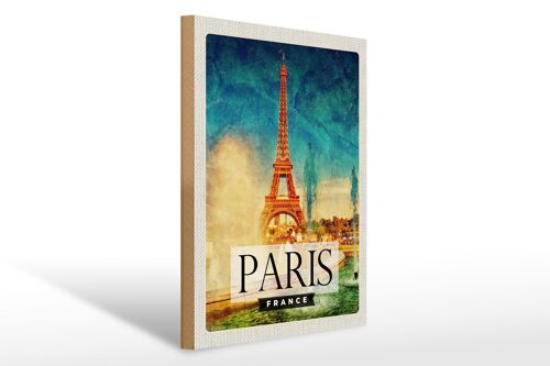 Holzschild Reise 30x40cm Paris Frankreich Eiffelturm Kunst