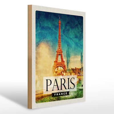 Panneau en bois voyage 30x40cm Paris France Tour Eiffel art