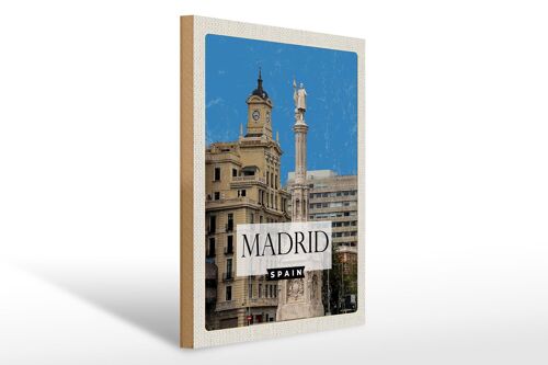 Holzschild Reise 30x40cm Madrid Spanien Panorama