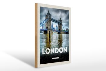 Panneau en bois voyage 30x40cm, pont de destination de voyage Londres Angleterre 1