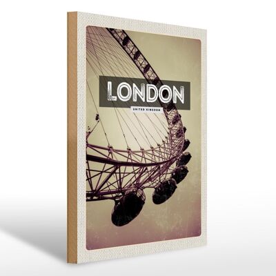 Cartello in legno da viaggio 30x40 cm Londra Inghilterra London Eye travel