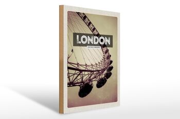 Panneau en bois voyage 30x40cm Londres Angleterre London Eye travel 1