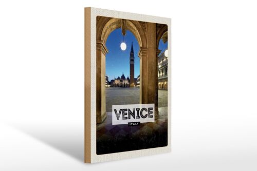 Holzschild Reise 30x40cm Venice Italien Nacht Architektur