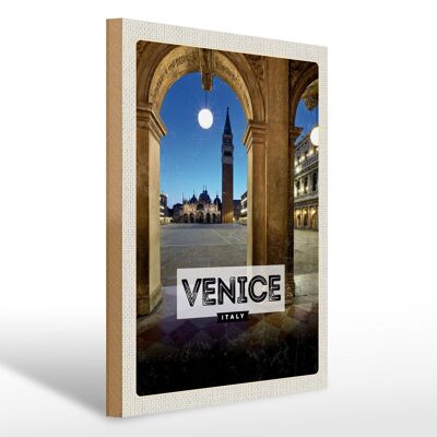 Holzschild Reise 30x40cm Venice Italien Nacht Architektur