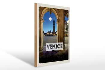 Panneau en bois voyage 30x40cm Venise Italie architecture nocturne 1