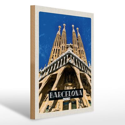 Cartel de madera viaje 30x40cm Barcelona España destino de viaje viaje