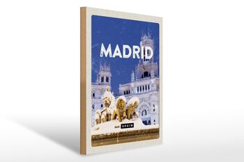 Panneau en bois voyage 30x40cm Madrid Espagne voyage nocturne d'hiver 1