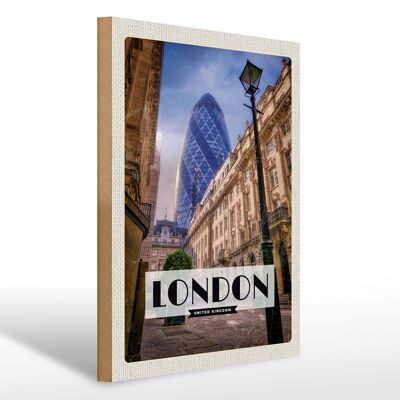 Cartello in legno da viaggio 30x40 cm Londra 30 St Mary Axe England