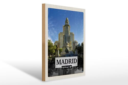 Holzschild Reise 30x40cm Madrid Spanien Pferd Panorama