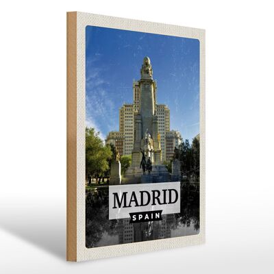 Cartel de madera viaje 30x40cm Madrid España caballo panorama