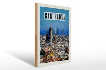 Panneau en bois voyage 30x40cm Barcelone Espagne vue sur la ville 1