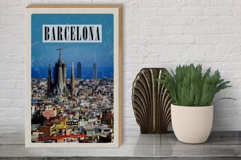 Panneau en bois voyage 30x40cm Barcelone Espagne vue sur la ville 3