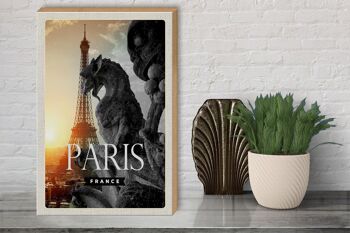 Panneau en bois voyage 30x40cm Paris France Tour Eiffel Dragon 3