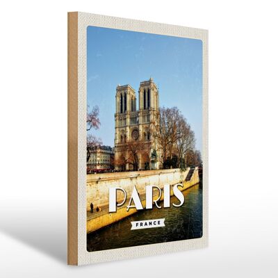 Cartel de madera viaje 30x40cm París Francia Notre-Dame viaje