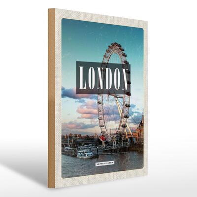 Panneau en bois voyage 30x40cm Londres Angleterre London Eye