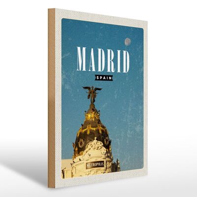 Cartel de madera viaje 30x40cm Madrid España Edificio Metrópolis