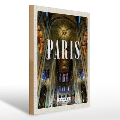 Cartel de madera viaje 30x40cm París Francia Interior Notre-Dame