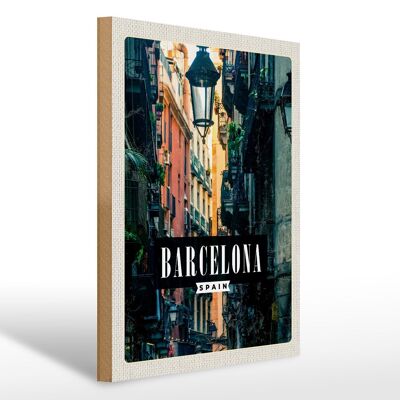 Cartello in legno da viaggio 30x40 cm Panorama dei vicoli di Barcellona Spagna