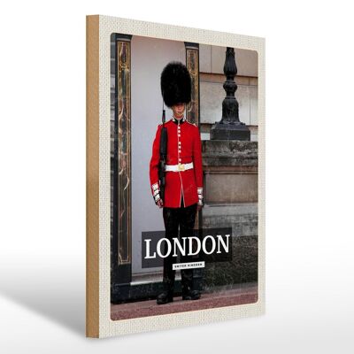Cartel de madera viaje 30x40cm Guardia de seguridad de Londres Palacio de Buckingham