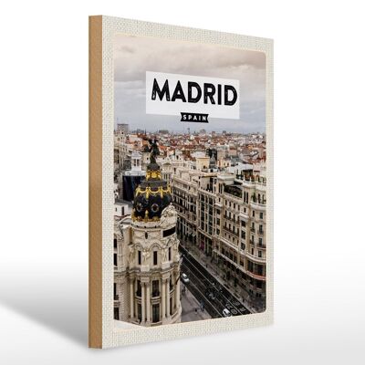 Holzschild Reise 30x40cm Madrid Spanien Reiseziel Architektur