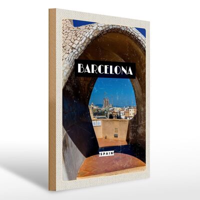 Wooden sign travel 30x40cm Barcelona Spain city destination