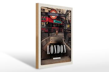 Panneau en bois voyage 30x40cm London England Underground Train 1