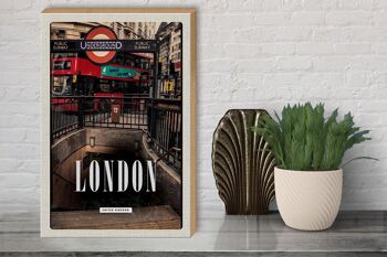 Panneau en bois voyage 30x40cm London England Underground Train 3