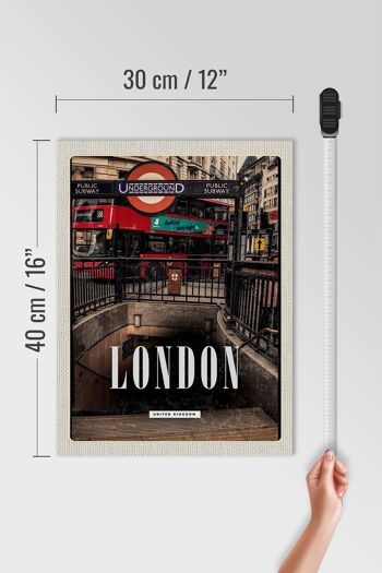 Panneau en bois voyage 30x40cm London England Underground Train 4