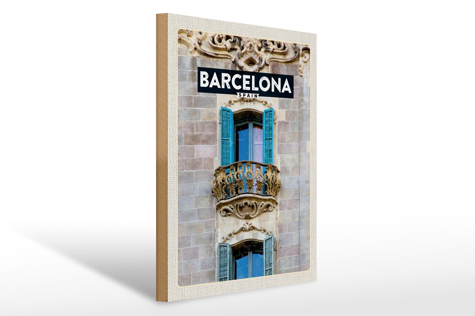 Wooden sign travel 30x40cm Barcelona Spain balcony trip