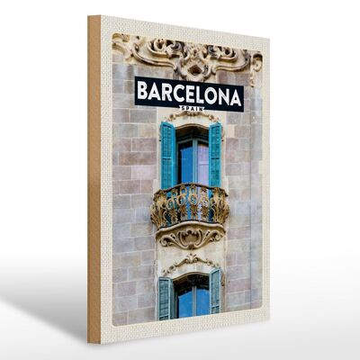 Cartel de madera viaje 30x40cm Barcelona España Balcón Viaje