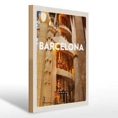 Holzschild Reise 30x40cm Barcelona Spanien Mittelalter Bild