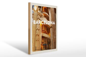 Panneau en bois voyage 30x40cm Barcelone Espagne Image médiévale 1