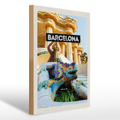 Cartello in legno da viaggio 30x40 cm Barcellona Spagna Park Trip