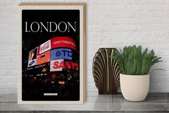 Panneau en bois voyage 30x40cm Londres Angleterre Piccadilly City Night 3