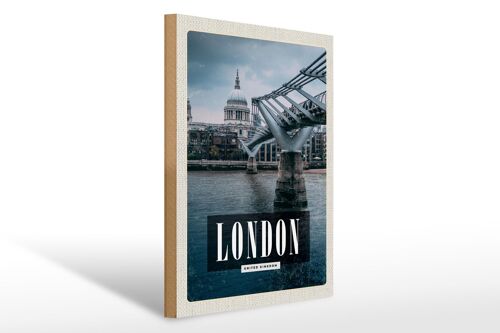 Holzschild Reise 30x40cm London UK Jahrtausendbrï¿½cke Aussicht