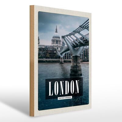 Cartello in legno da viaggio 30x40 cm Londra Regno Unito Vista del Millennium Bridge