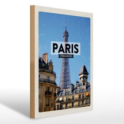 Wooden sign travel 30x40cm Paris France Eiffel Tower city