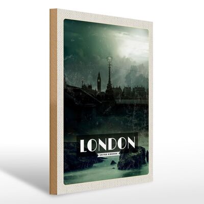 Cartel de madera viaje 30x40cm Londres Reino Unido noche vintage